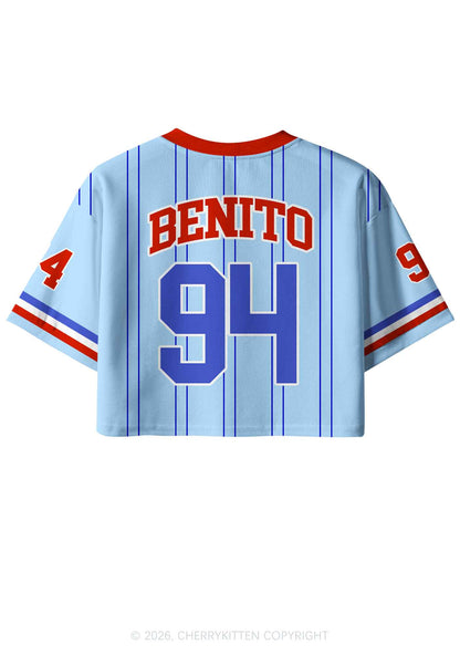 Blue Stripe Football Bunny Y2K Crop Sport Jersey Shirts Cherrykitten