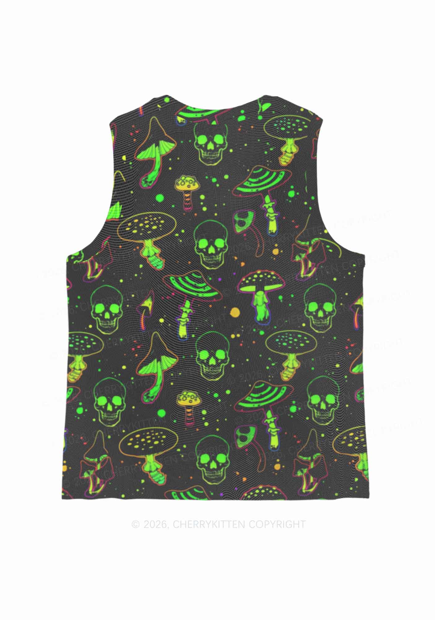 Neon Skull Mushroom Y2K Mesh Muscle Tank Cherrykitten