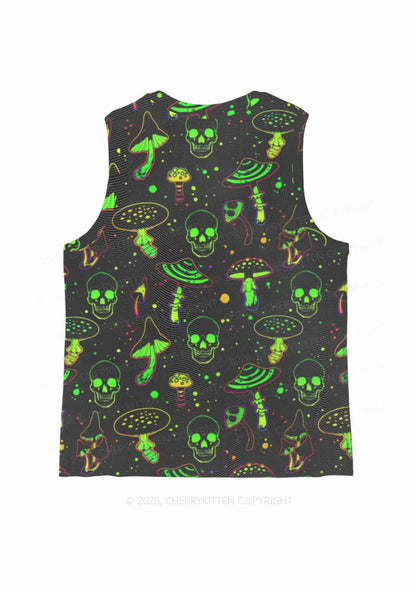 Neon Skull Mushroom Y2K Mesh Muscle Tank Cherrykitten