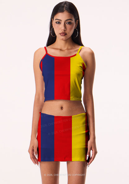 Red Navy Yellow Vertical Stripe Y2K Print Cami Crop Top Cherrykitten