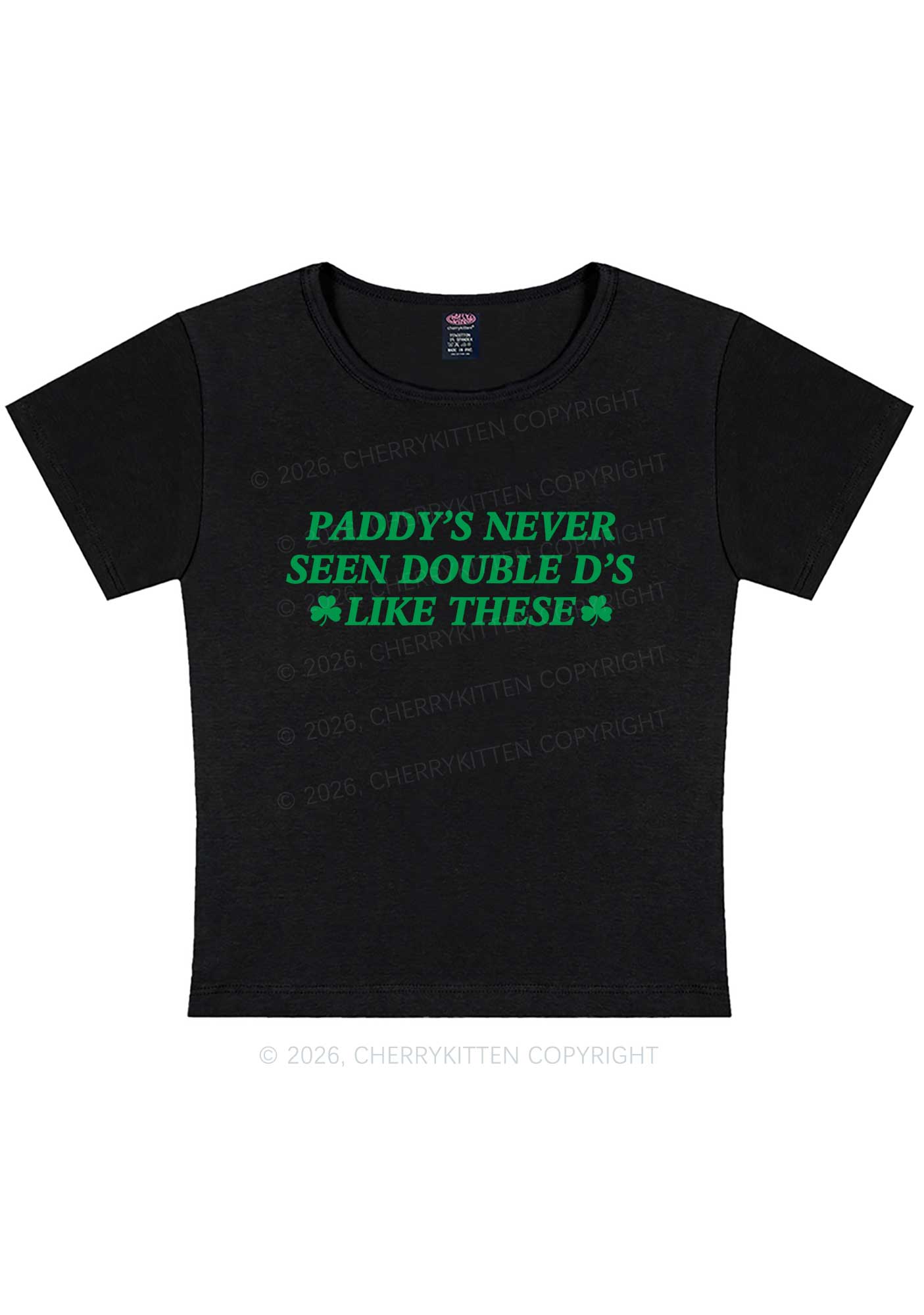 Paddys Never Seen Double D St Patricks Y2K Baby Tee Cherrykitten