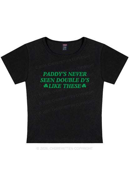 Paddys Never Seen Double D St Patricks Y2K Baby Tee Cherrykitten
