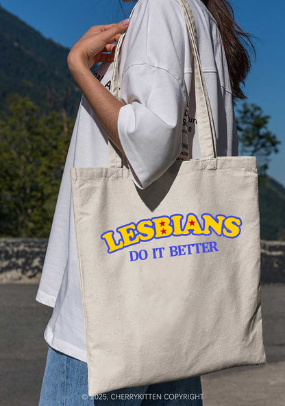 Lesbians Do It Better Pride Y2K Canvas Tote Bag Cherrykitten