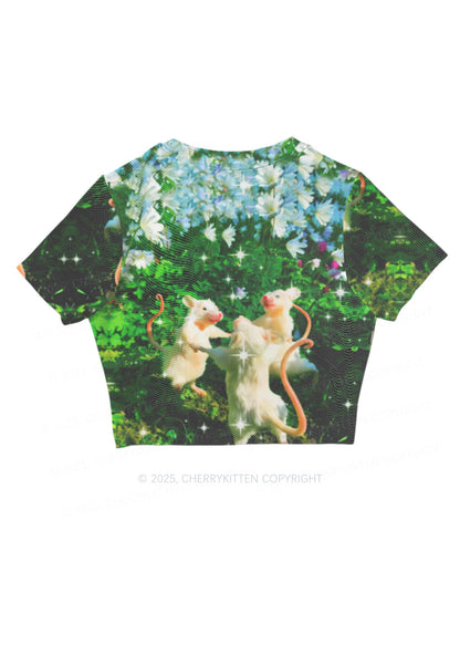 Dancing Rat Y2K Mesh Crop Top Cherrykitten Art by OhStuffinell Taxidermy