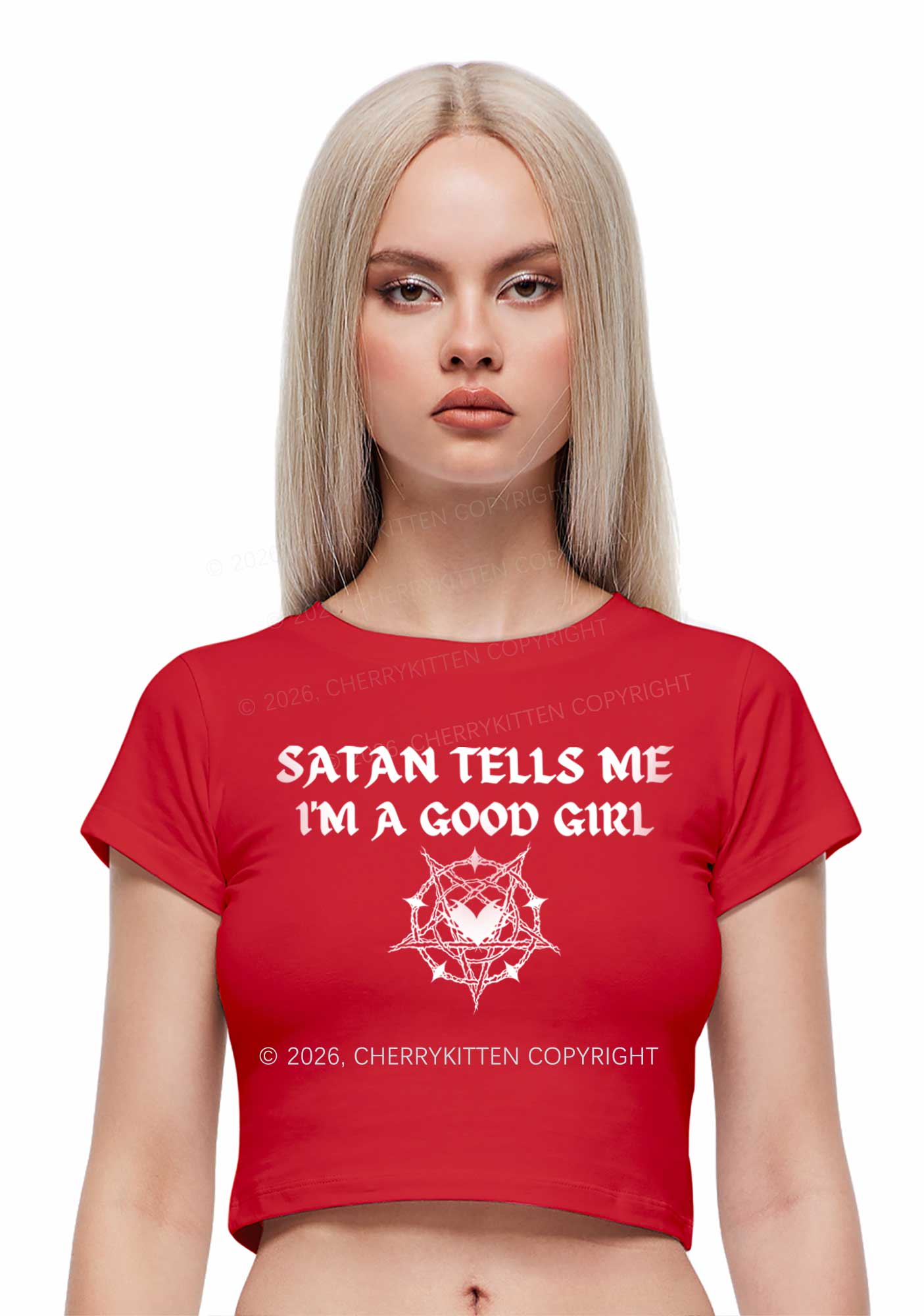 Halloween Im A Good Girl Y2K Baby Tee Cherrykitten