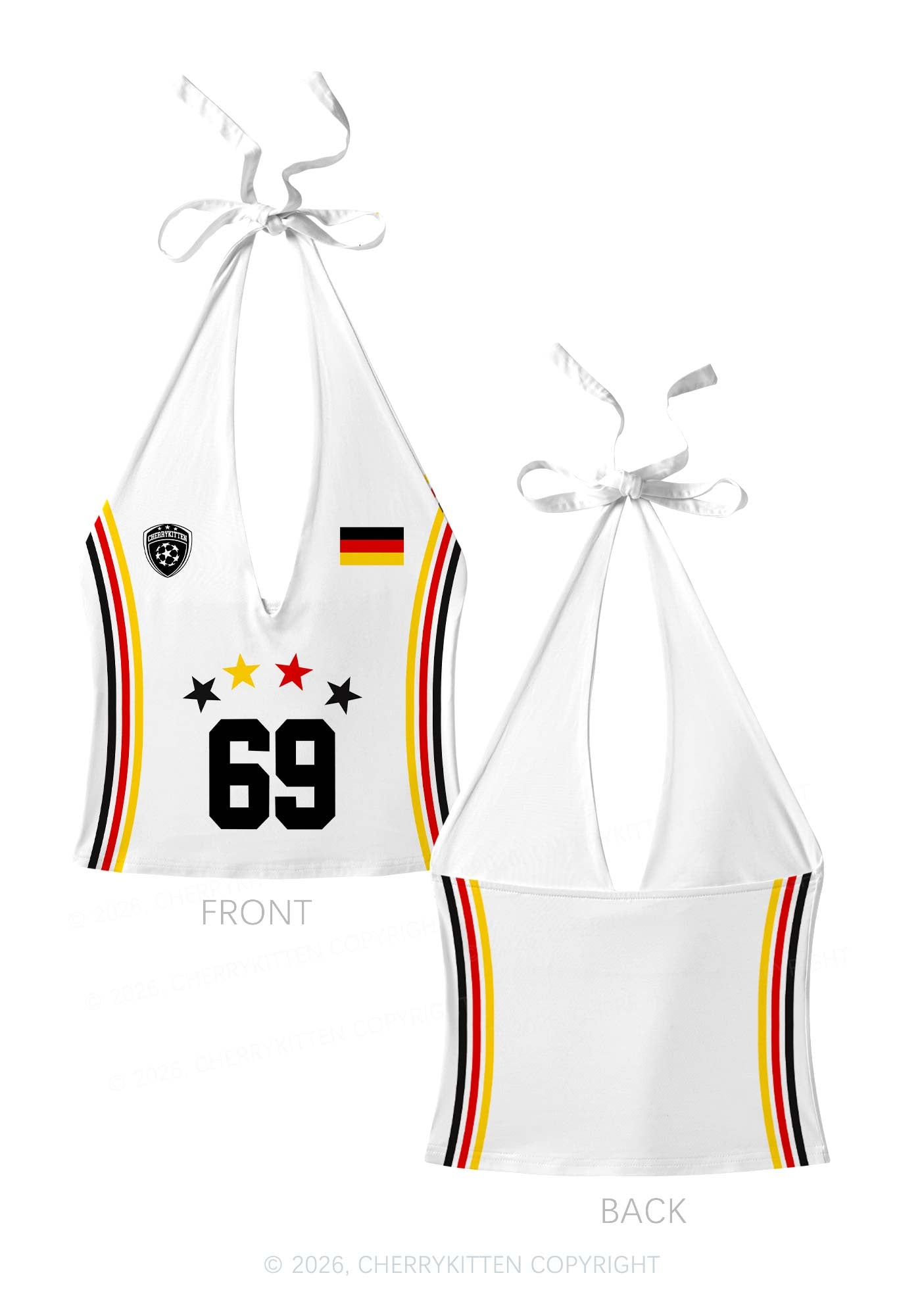 Black Red Yellow Stripe Star Y2K Print Halter Deep V Neck Cami Cherrykitten