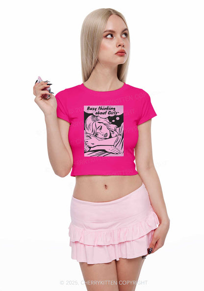 Busy Thinking About Girls Y2K Baby Tee Cherrykitten