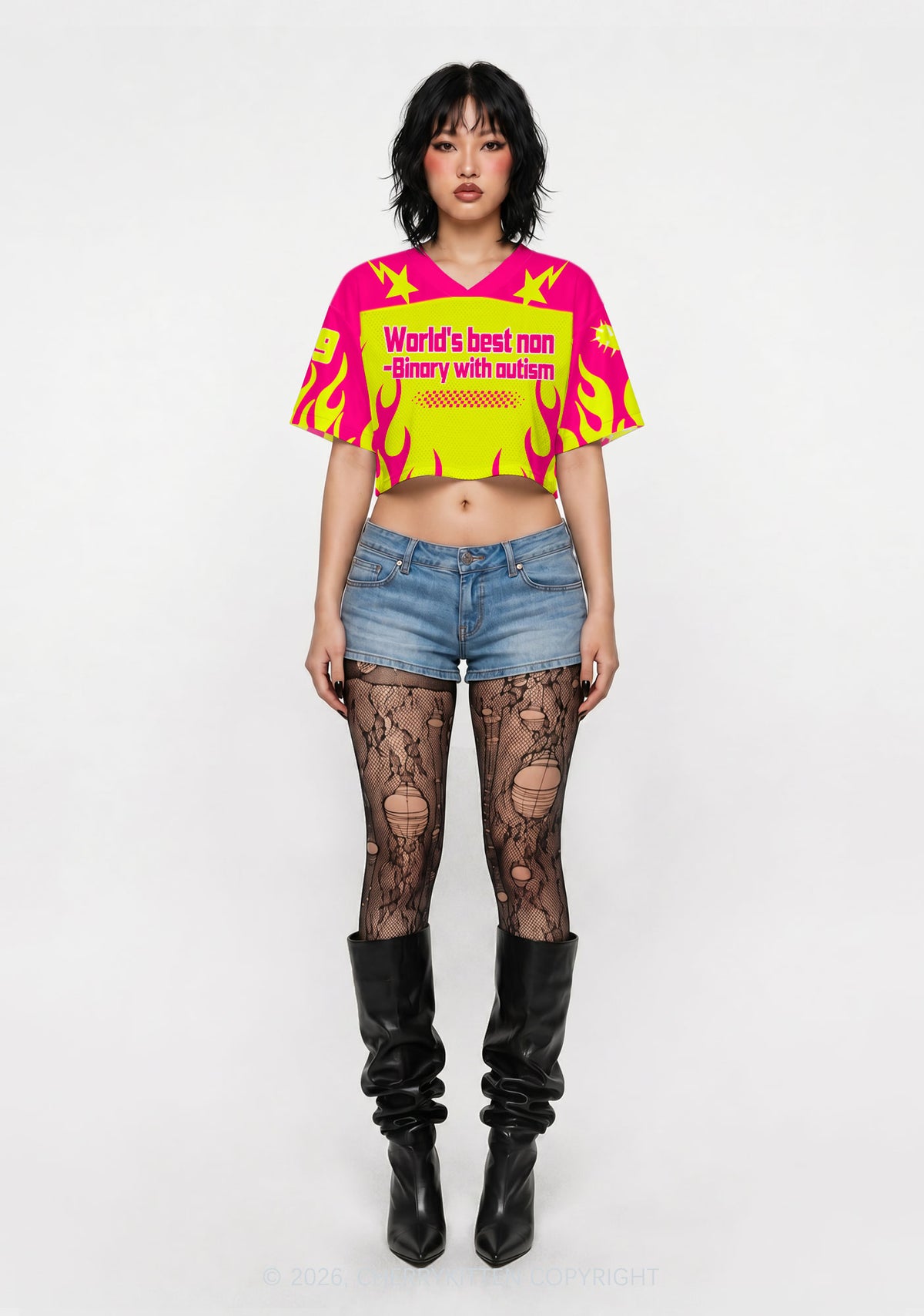 Worlds Best Nonbinary With Autism Y2K Crop Sport Jersey Shirts Cherrykitten