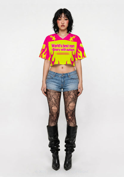 Worlds Best Nonbinary With Autism Y2K Crop Sport Jersey Shirts Cherrykitten