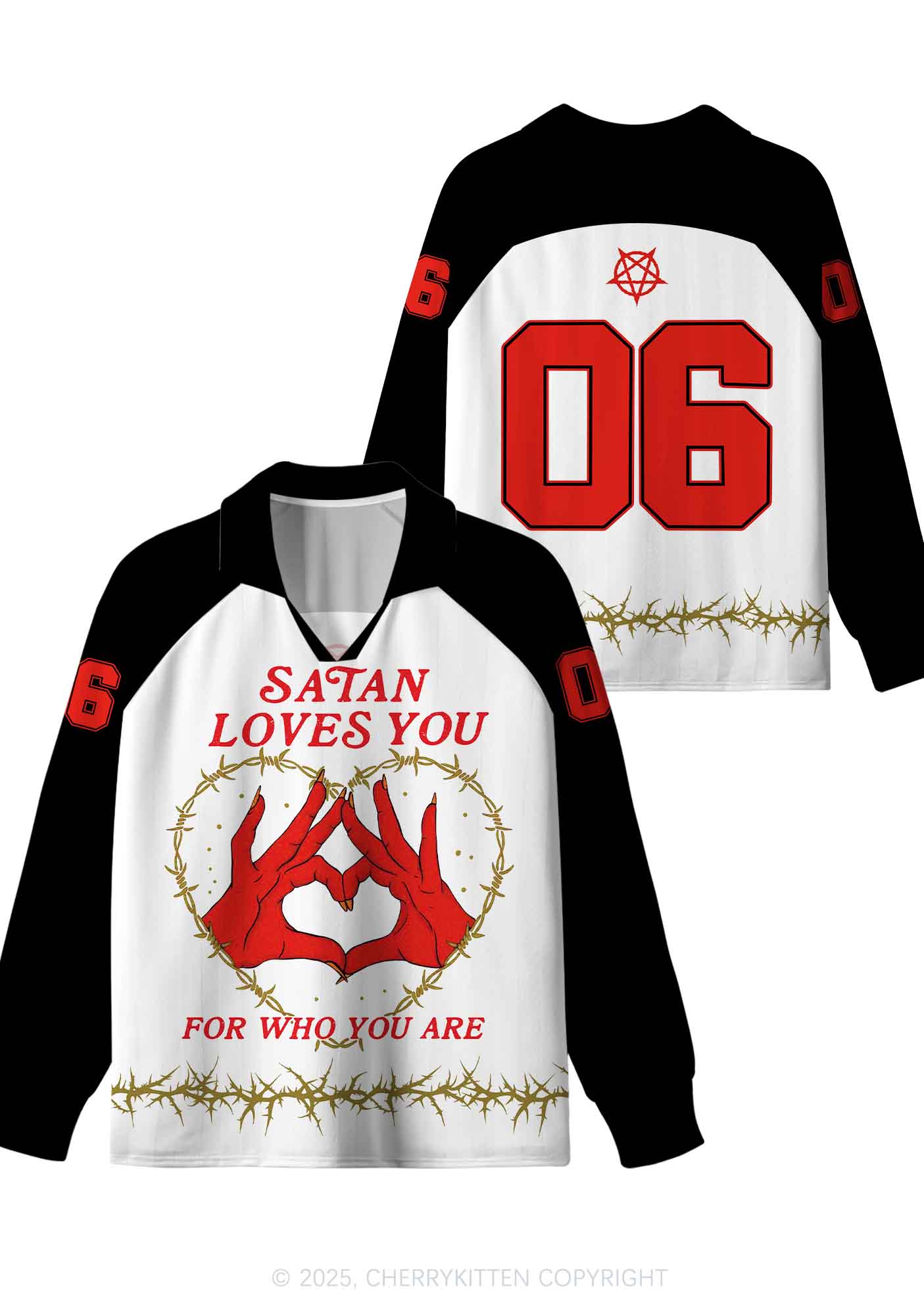 Halloween Custom White Satan Heart Y2K Long Sleeve Sport Jersey Shirts Cherrykitten