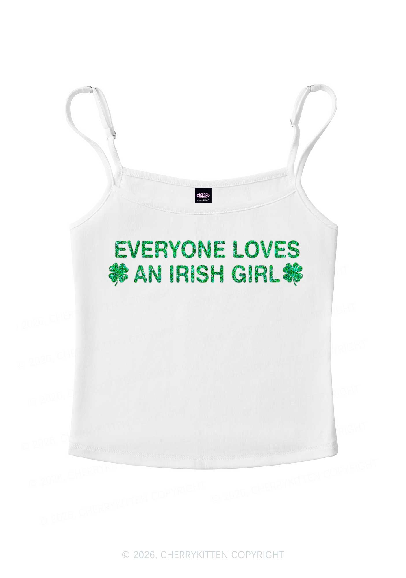 Glitter Everyone Loves Irish Girl St Patricks Y2K Spaghetti Strap Cami Cherrykitten