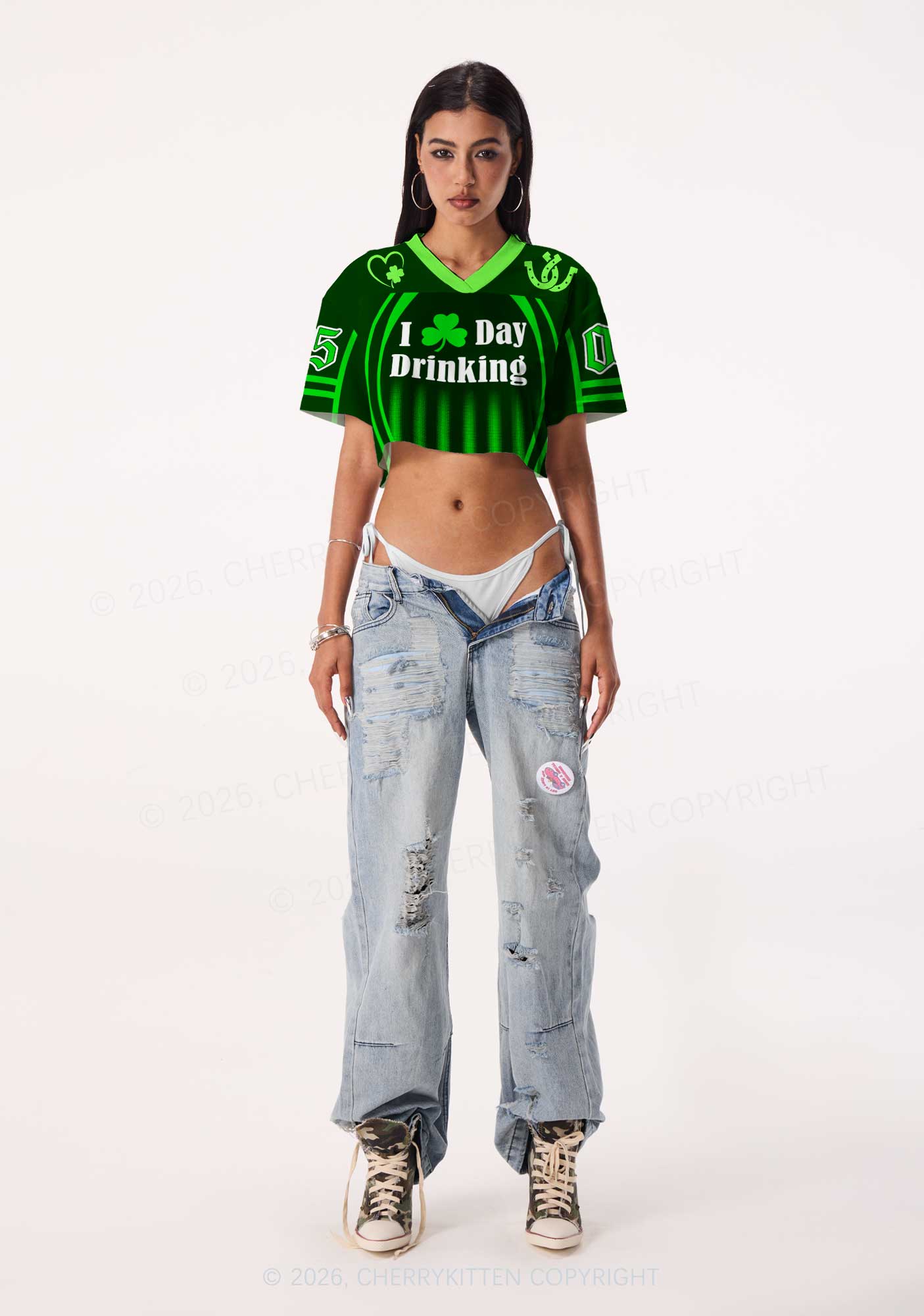 Custom I Love Day Drinking St Patricks Y2K Crop Sport Jersey Shirts Cherrykitten