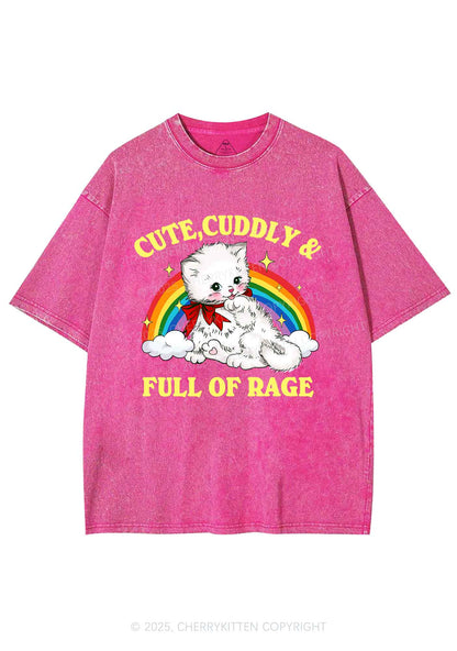 Cuddly Cat Full Of Rage Y2K Shirts Washed Tee Cherrykitten