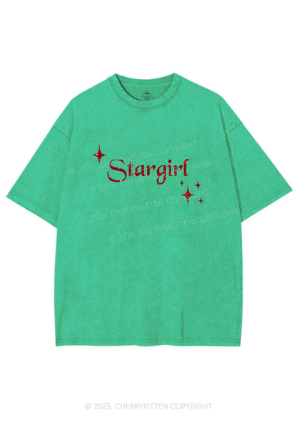 Glitter Red Stargirl Y2K Shirts Washed Tee Cherrykitten