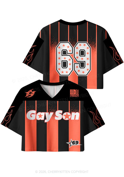 Orange Stripes Gay Son Pride Y2K Crop Sport Jersey Shirts Cherrykitten