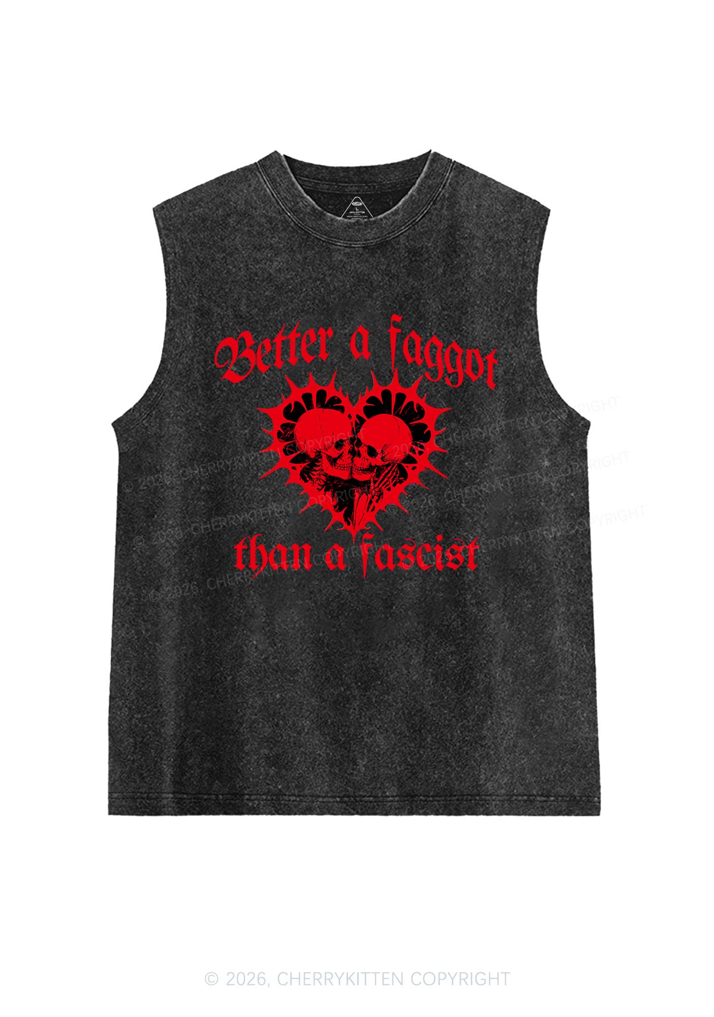 Better Faggot Than Fascist Pride Y2K Washed Muscle Tank Cherrykitten