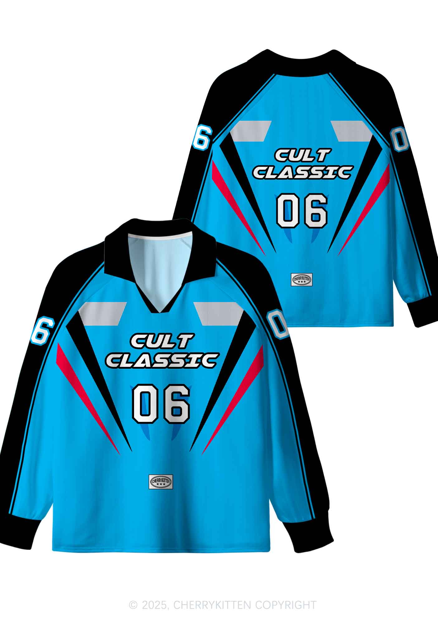Custom Blue Cult Classic Y2K Long Sleeve Sport Jersey Shirts Cherrykitten