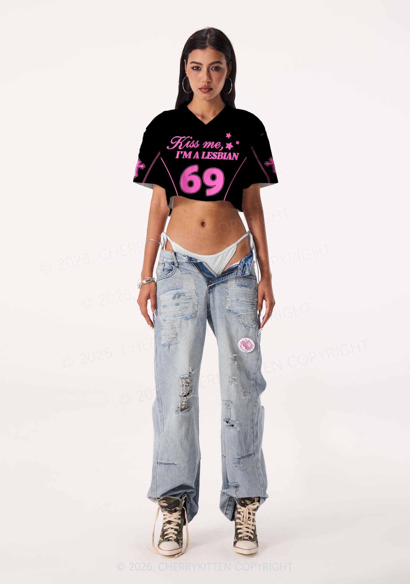Black Kiss Me Im Lesbian Pride Y2K Crop Sport Jersey Shirts Cherrykitten