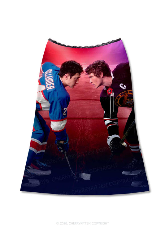 Hockey Duel HR Y2K Print Midi Skirt Cherrykitten