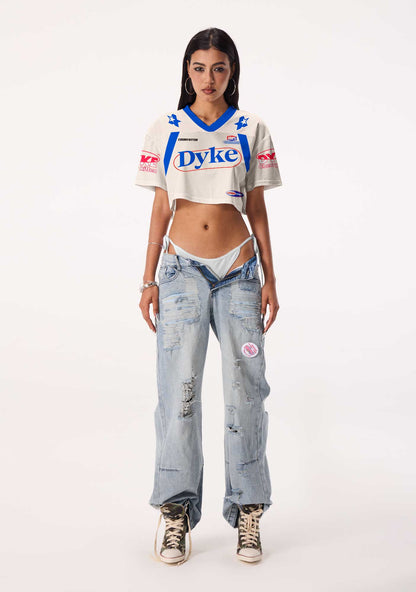 Blue Dyke Pride Y2K Crop Sport Jersey Shirts Cherrykitten