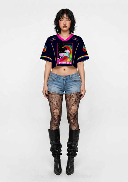Princess Unicorn Rainbow Y2K Crop Sport Jersey Shirts Cherrykitten