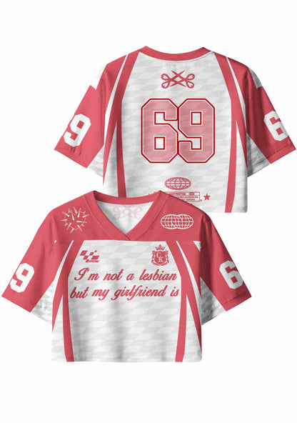 Im Not A Lesbian But My GF Is Pride Y2K Crop Sport Jersey Shirts Cherrykitten