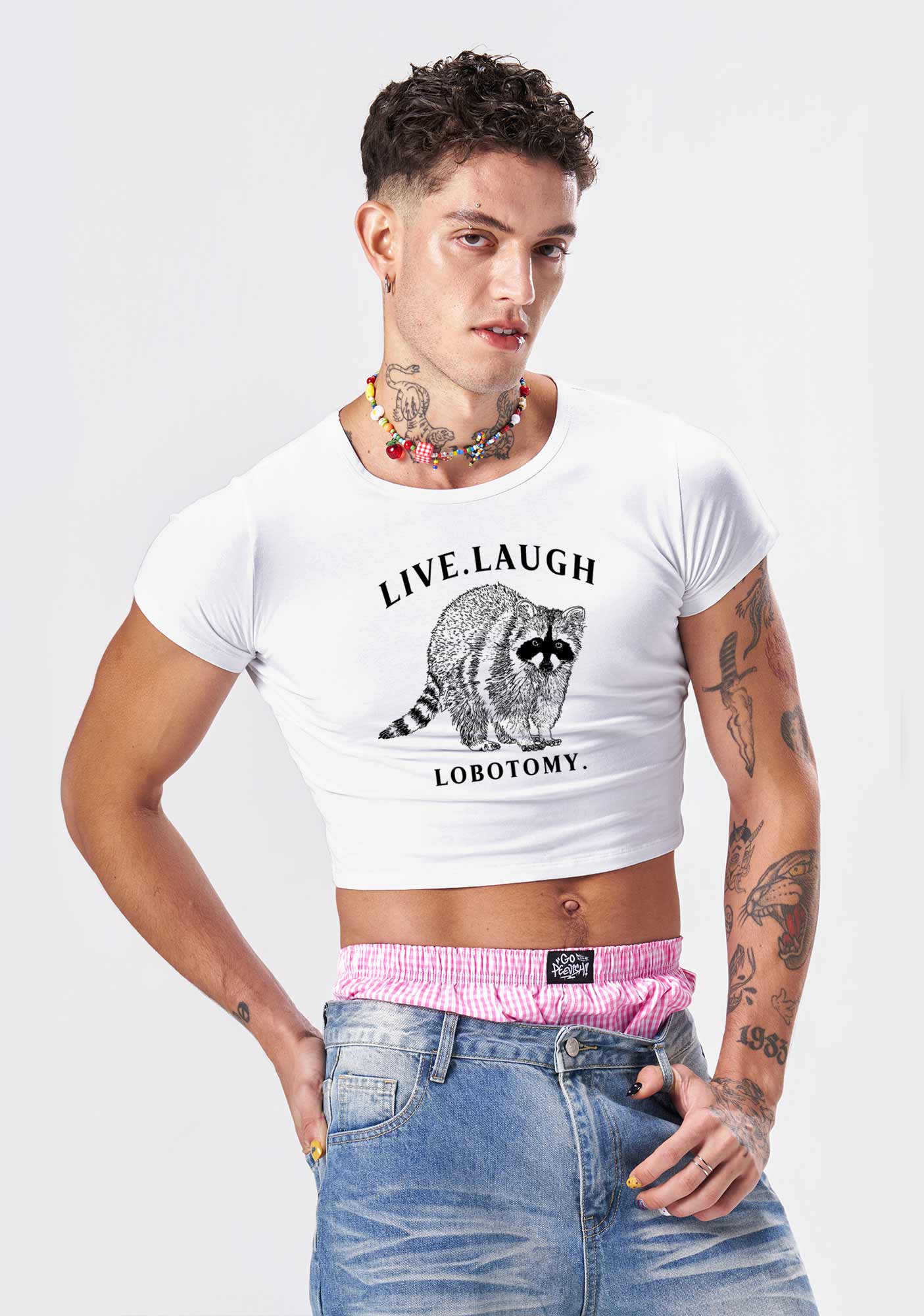 Live Laugh Lobotomy Raccoon Y2K Baby Tee Cherrykitten