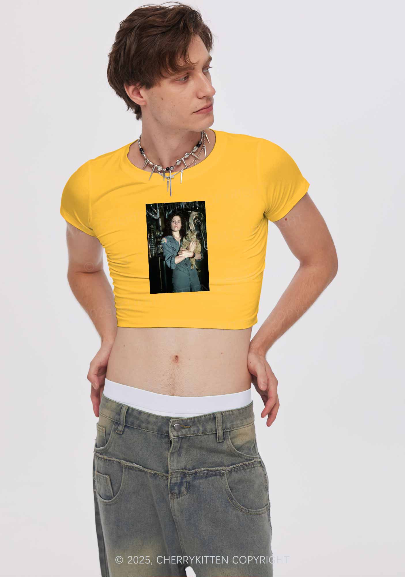 Halloween Space Lady Cat Y2K Baby Tee Cherrykitten