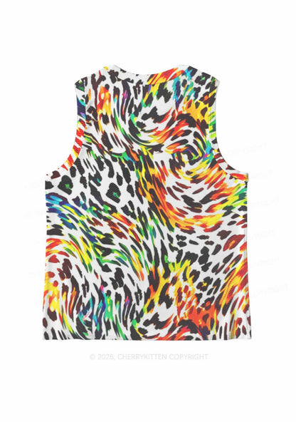 Rainbow Leopard Pride Y2K Mesh Muscle Tank Cherrykitten