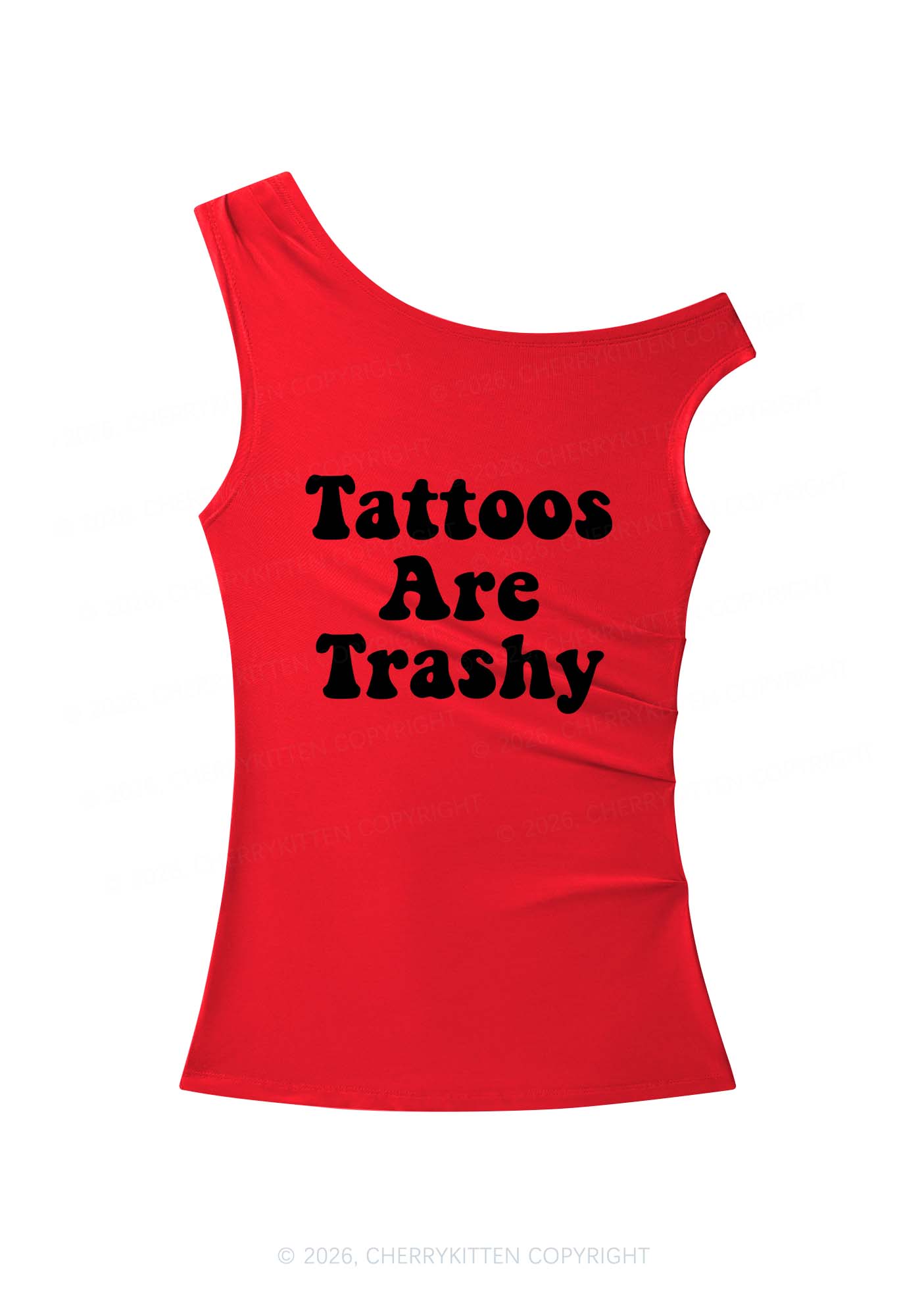 Tattoos Are Trashy Y2K Off Shoulder Tank Top Cherrykitten
