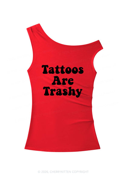 Tattoos Are Trashy Y2K Off Shoulder Tank Top Cherrykitten
