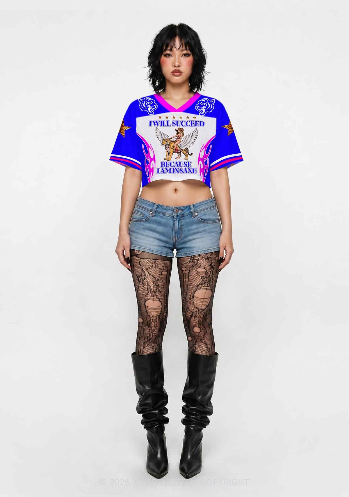 I Will Succeed Because I Am Insane Y2K Crop Sport Jersey Shirts Cherrykitten