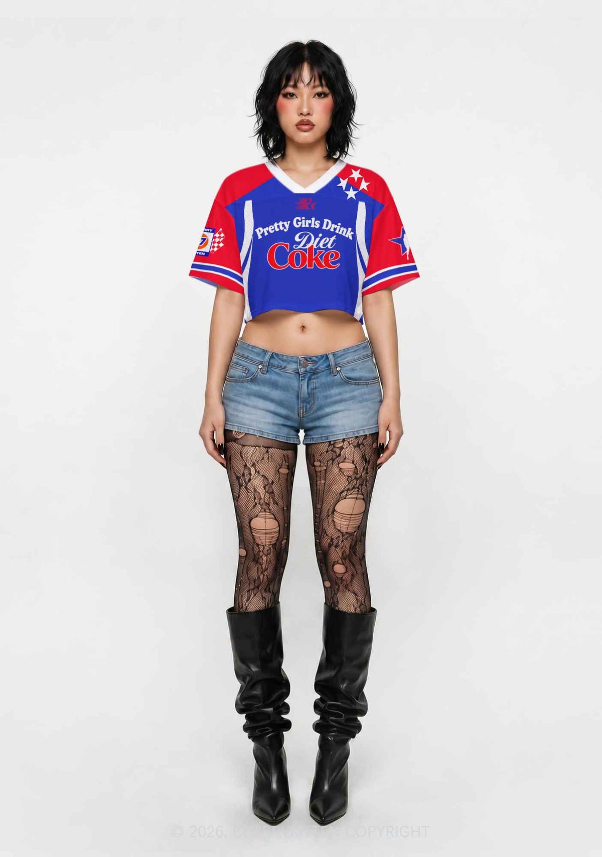 Blue Pretty Girls Drink Diet Cola Y2K Crop Sport Jersey Shirts Cherrykitten