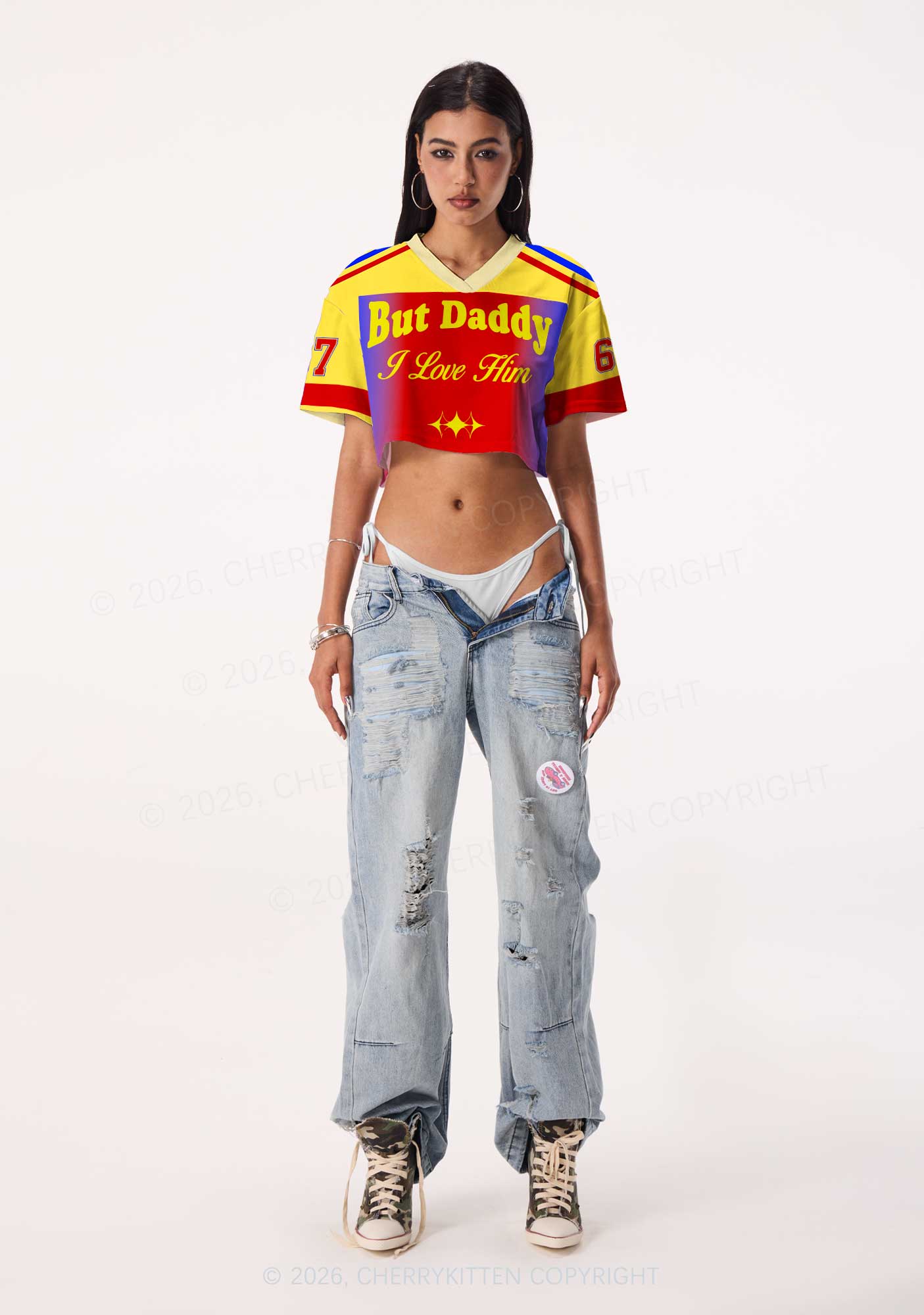 But Daddy I Love Him Pride Y2K Crop Sport Jersey Shirts Cherrykitten