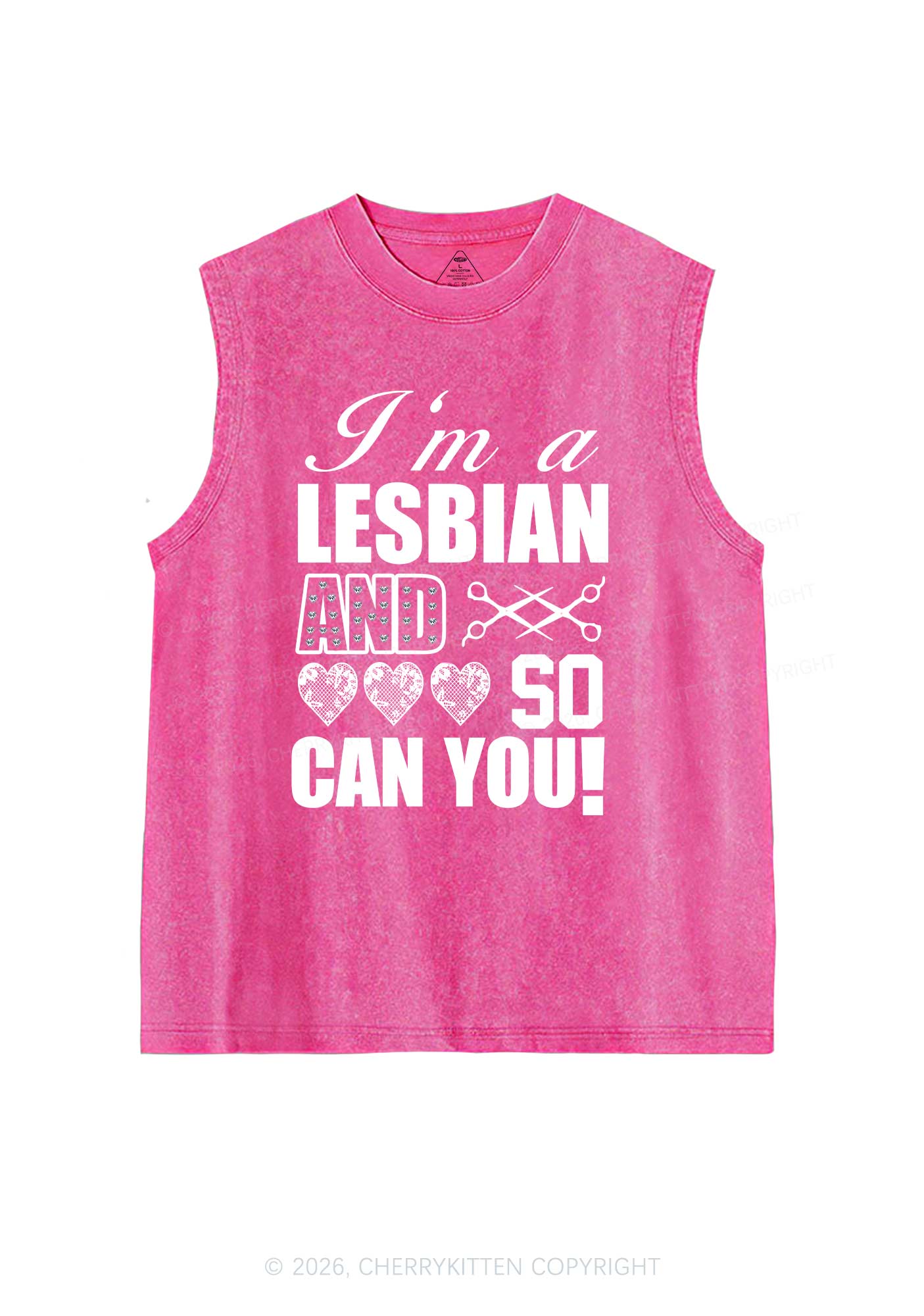 Im A Lesbian And So Can You Pride Y2K Washed Muscle Tank Cherrykitten