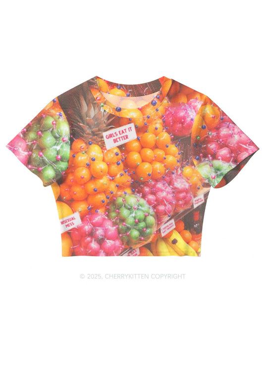 Bisexual Fruit Pride Y2K Mesh Crop Top Cherrykitten