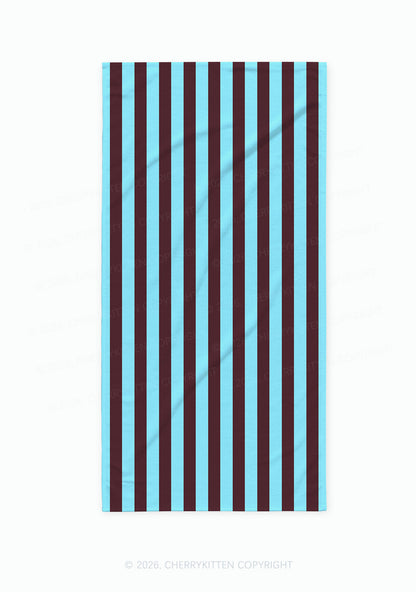 Blue Brown Stripes Y2K Beach Towel Cherrykitten