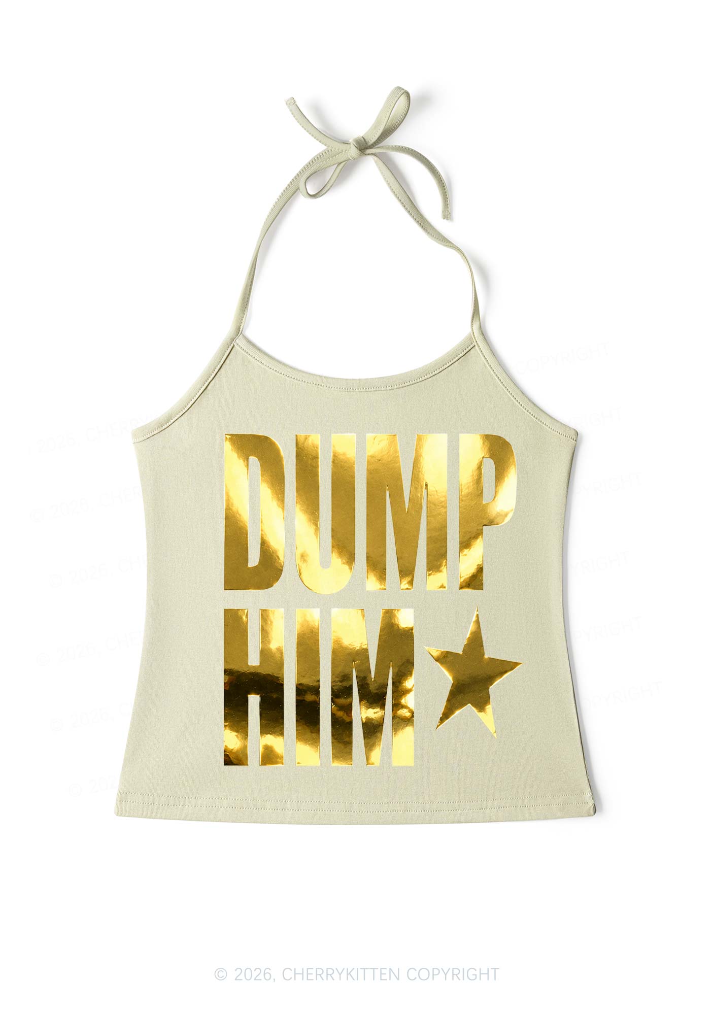 Dump Him Silver Foil Printed Y2K Halter Neck Cami Cherrykitten