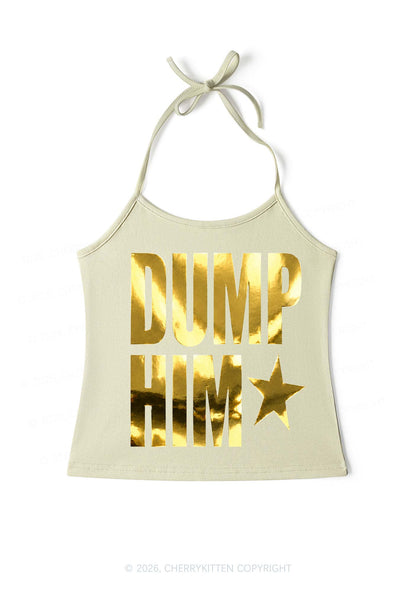 Dump Him Silver Foil Printed Y2K Halter Neck Cami Cherrykitten