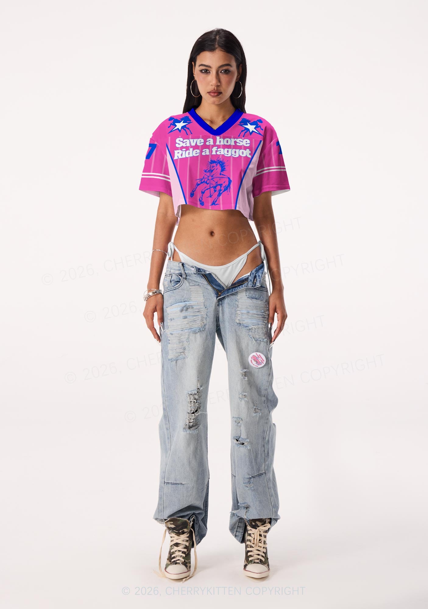 Ride A Faggot Pride Y2K Crop Sport Jersey Shirts Cherrykitten
