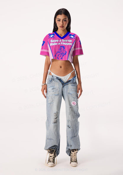 Ride A Faggot Pride Y2K Crop Sport Jersey Shirts Cherrykitten