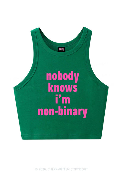 Nobody Knows Im Nonbinary Pride Y2K Crop Tank Top Cherrykitten
