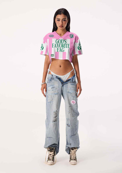 Deep Green Gods Favorite Fag Pride Y2K Crop Sport Jersey Shirts Cherrykitten