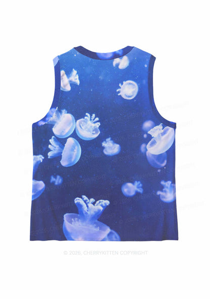 Deep Sea White Jellyfish Y2K Mesh Muscle Tank Cherrykitten