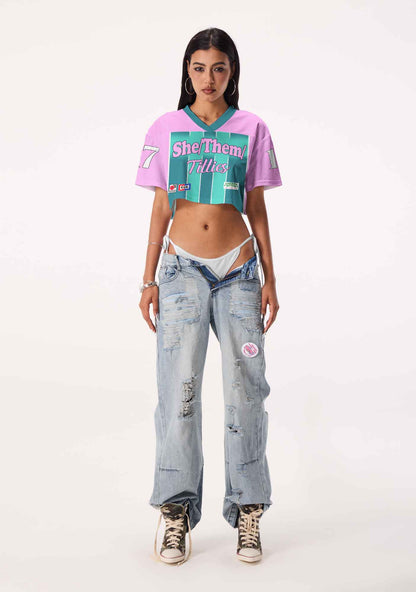 Green Stripes She Them Txtties Pride Y2K Crop Sport Jersey Shirts Cherrykitten