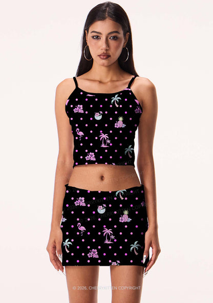 Pink Dots Palm Tree Y2K Print Mini Skirt Cherrykitten