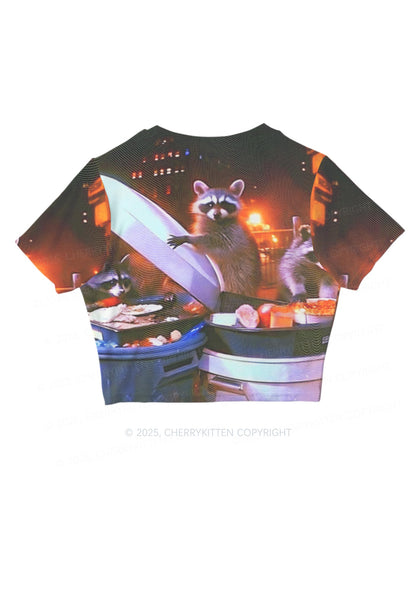 Raccoon Trash Party Y2K Mesh Crop Top Cherrykitten