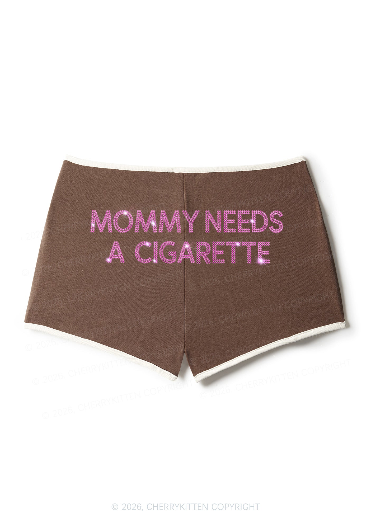 Rhinestone Mommy Needs Cigarette Y2K Booty Shorts Cherrykitten
