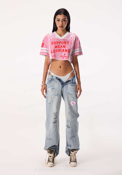 Support Mean Lesbians Pride Y2K Crop Sport Jersey Shirts Cherrykitten