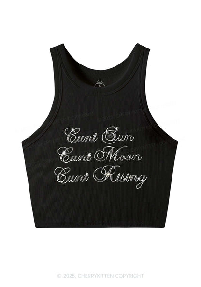 Rhinestone Sun Moon Rising Y2K Crop Tank Top Cherrykitten